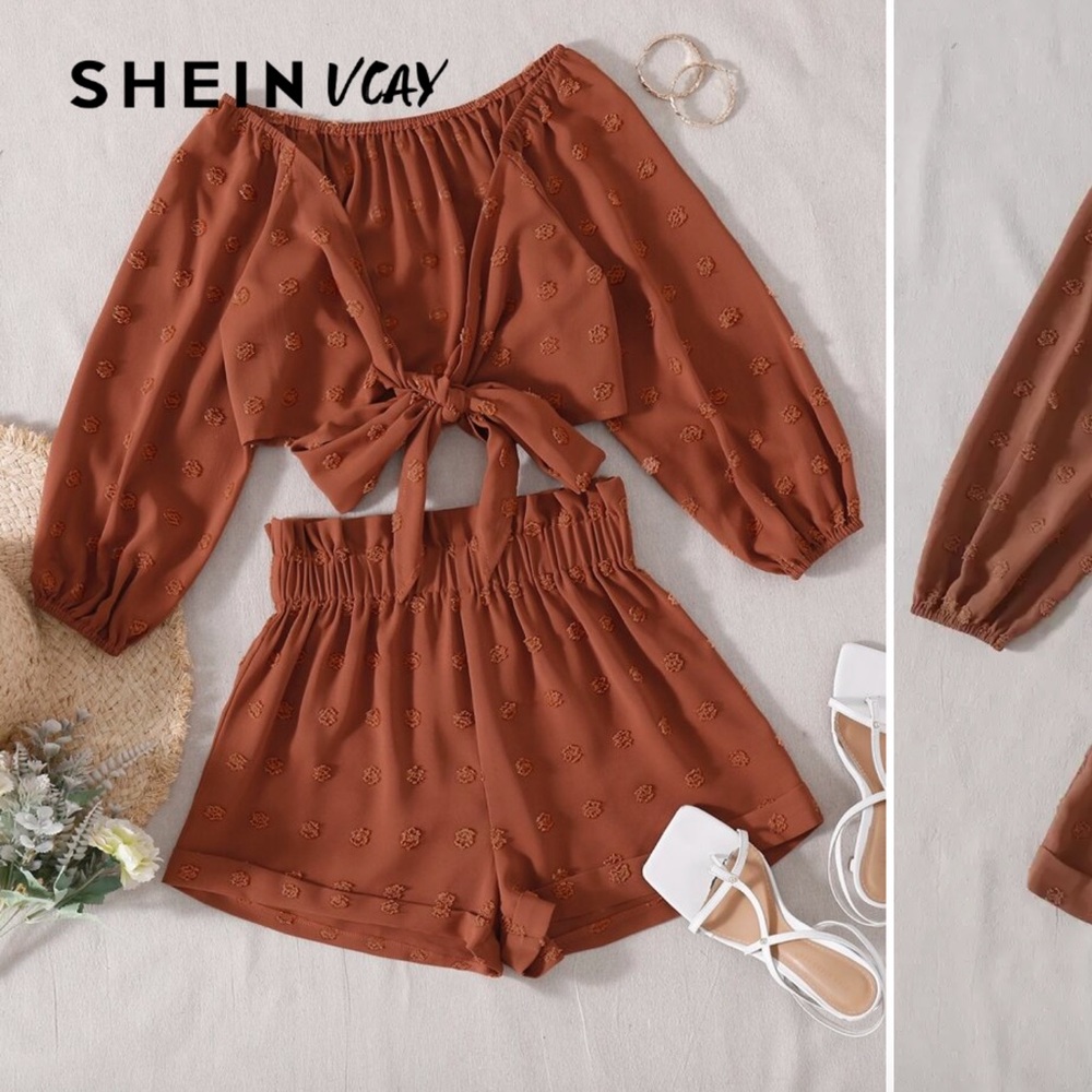 Tie Front Swiss Dot Top and Shorts Set